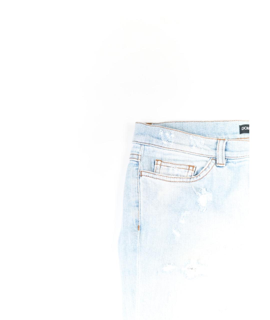DOLCE&GABBANA Голубые хлопко-эластановые прямые джинсы, фото 4