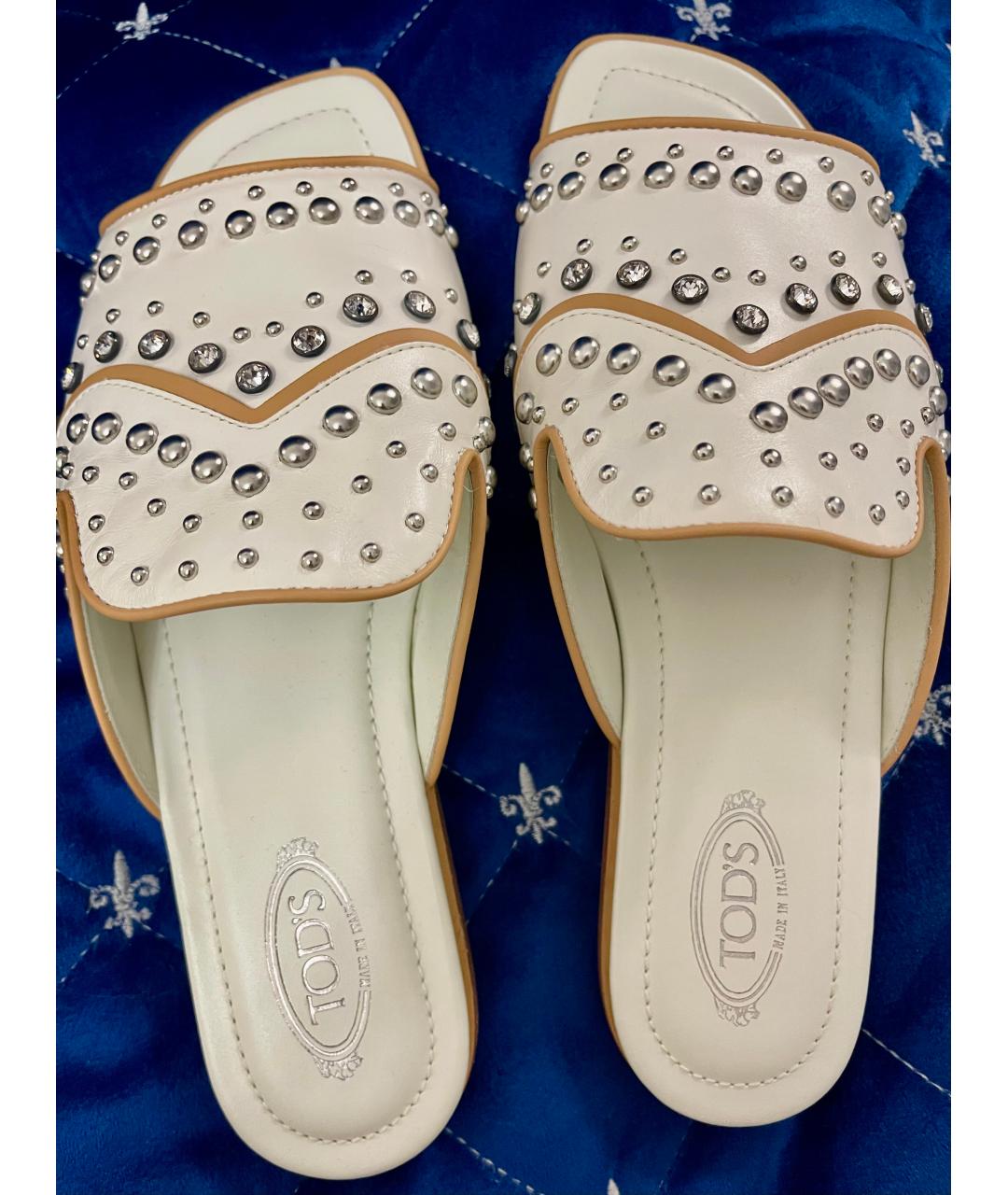 TOD'S Белые кожаные шлепанцы, фото 8
