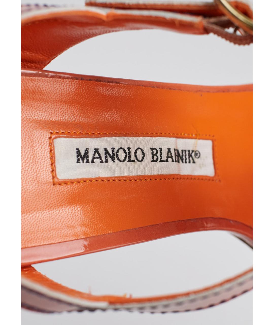MANOLO BLAHNIK Оранжевое босоножки из лакированной кожи, фото 5