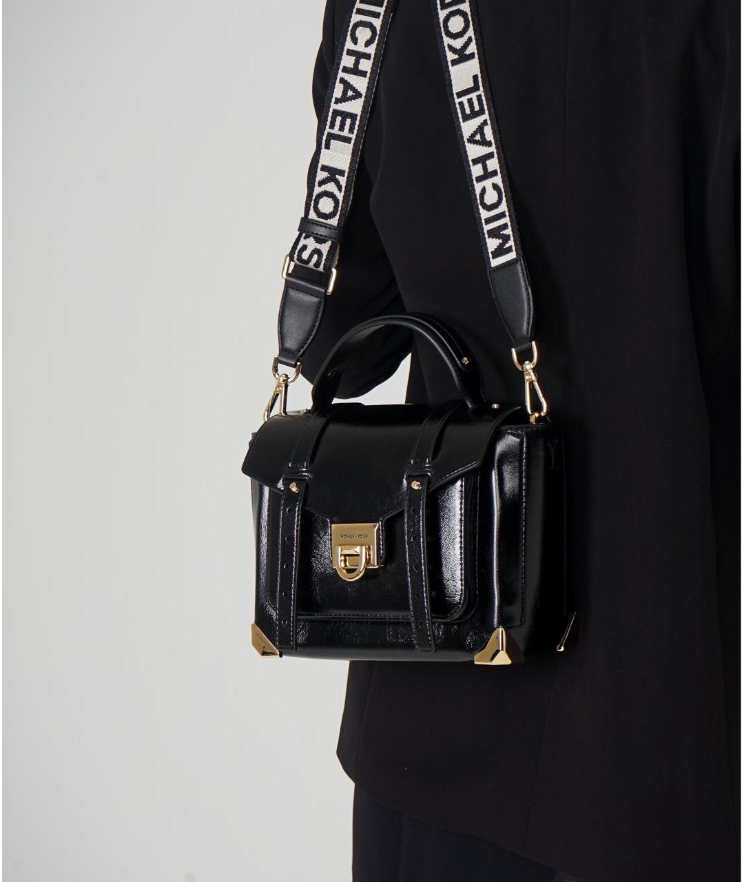 MICHAEL KORS Черная сумка с короткими ручками из лакированной кожи, фото 4