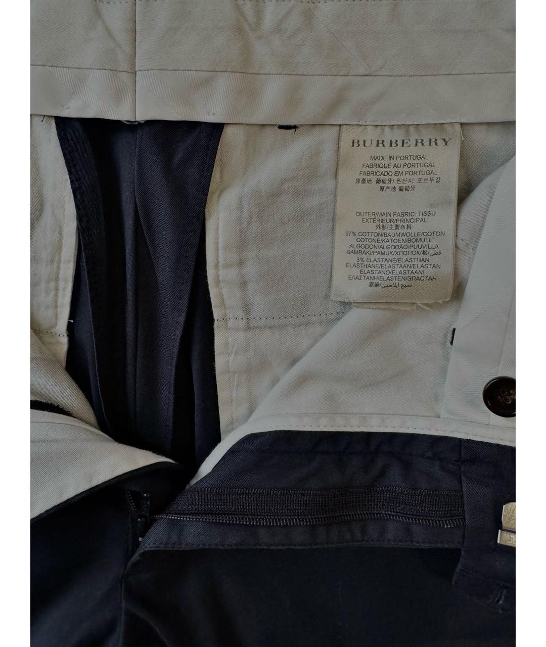 BURBERRY Темно-синие хлопковые брюки чинос, фото 3