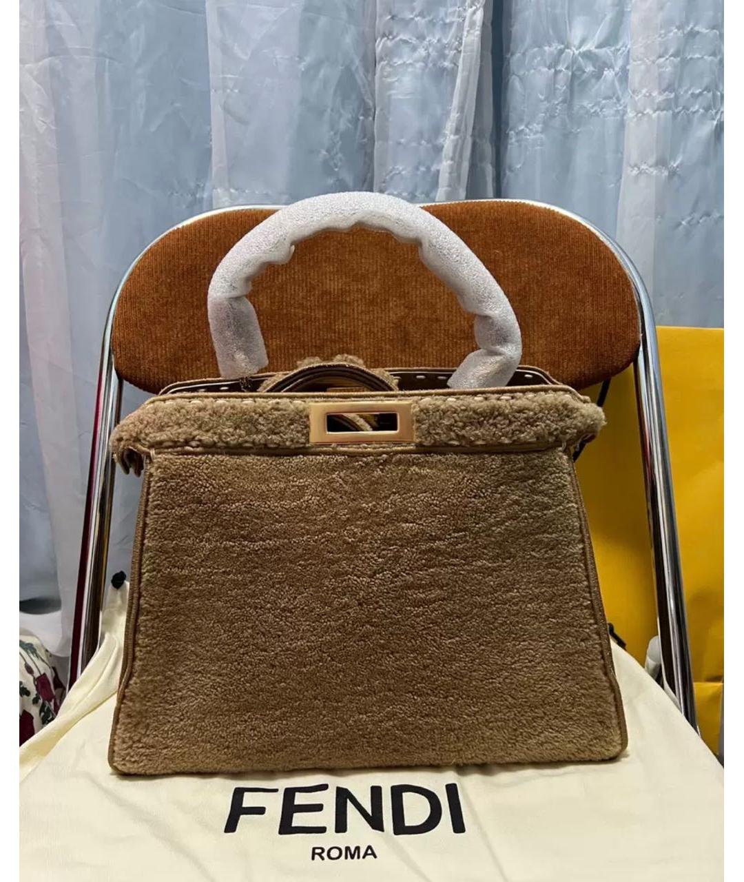 FENDI Коричневая шерстяная сумка через плечо, фото 3