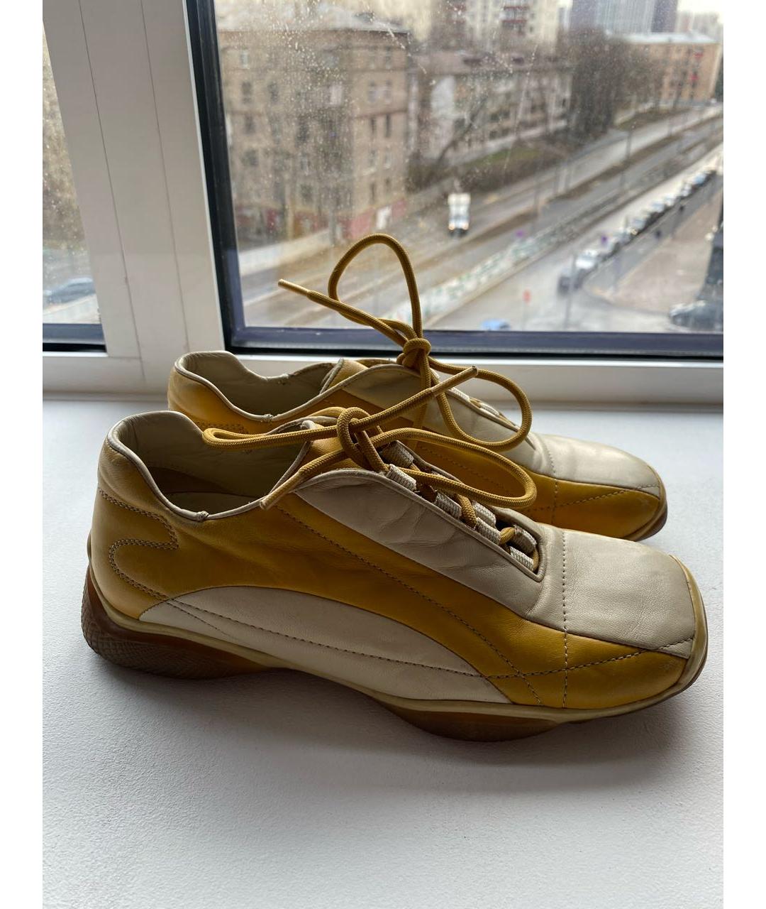 PRADA Желтые кожаные кроссовки, фото 5