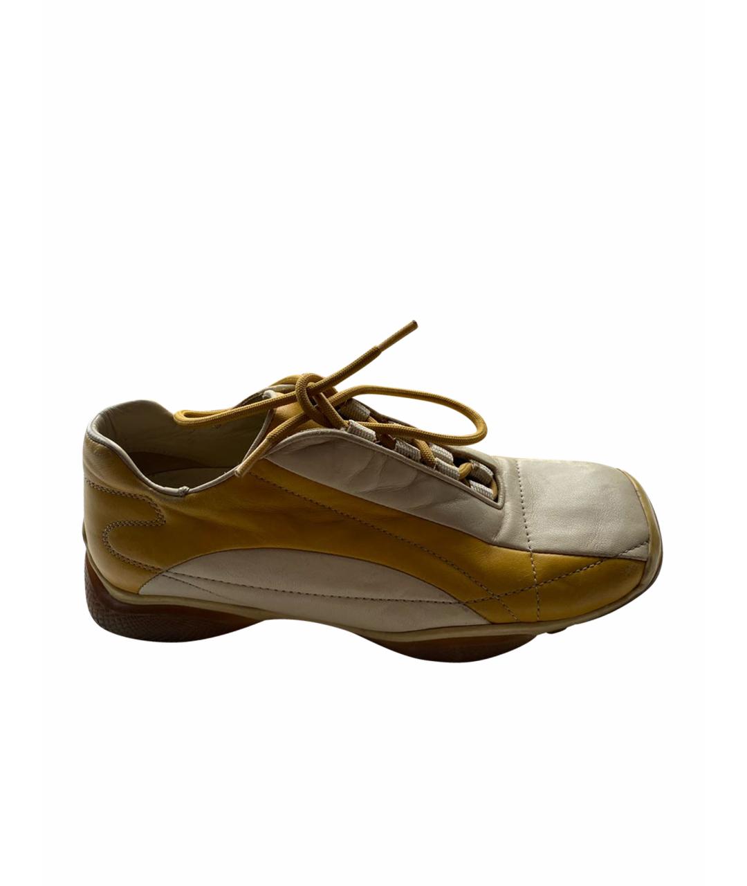 PRADA Желтые кожаные кроссовки, фото 1