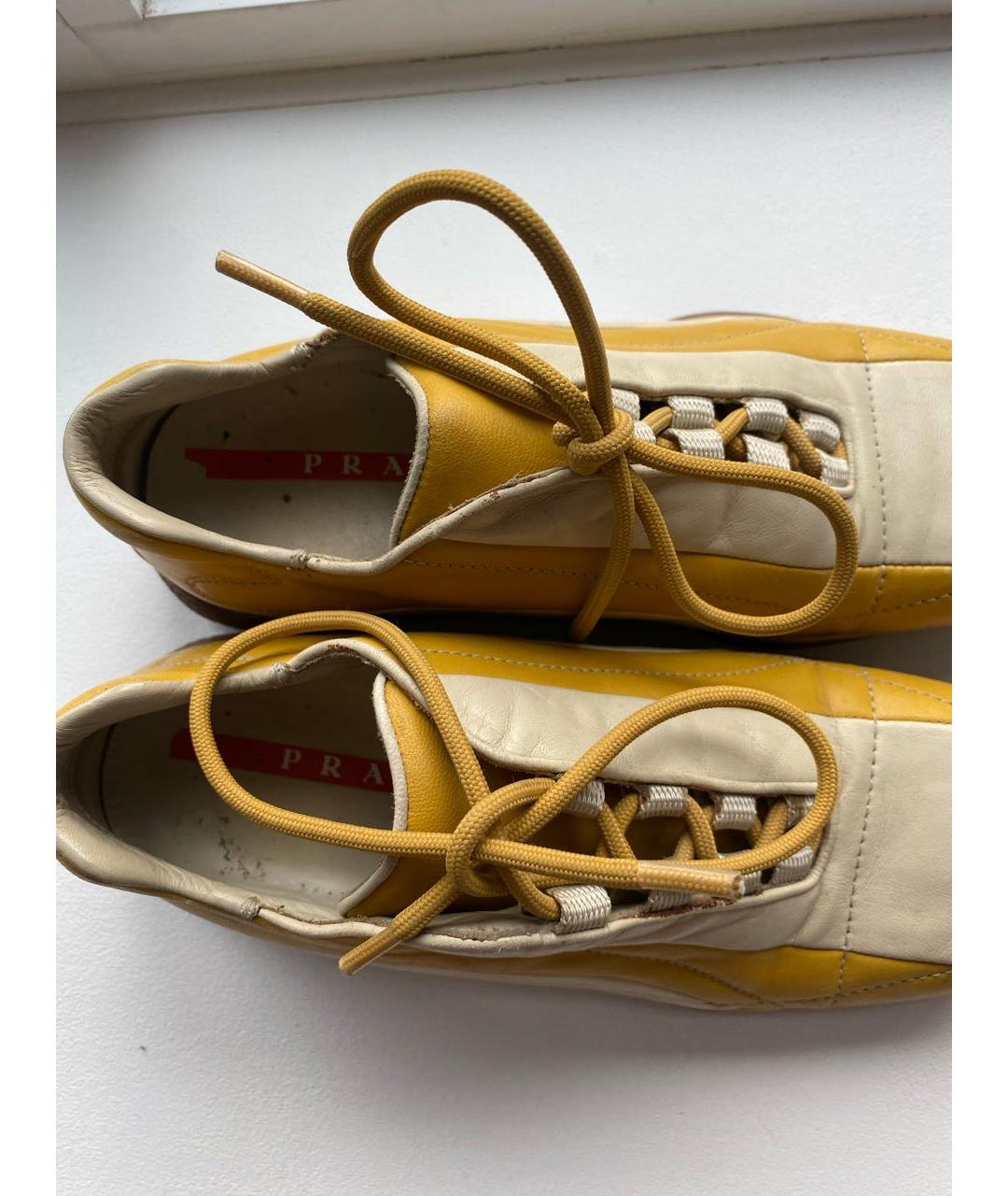 PRADA Желтые кожаные кроссовки, фото 3