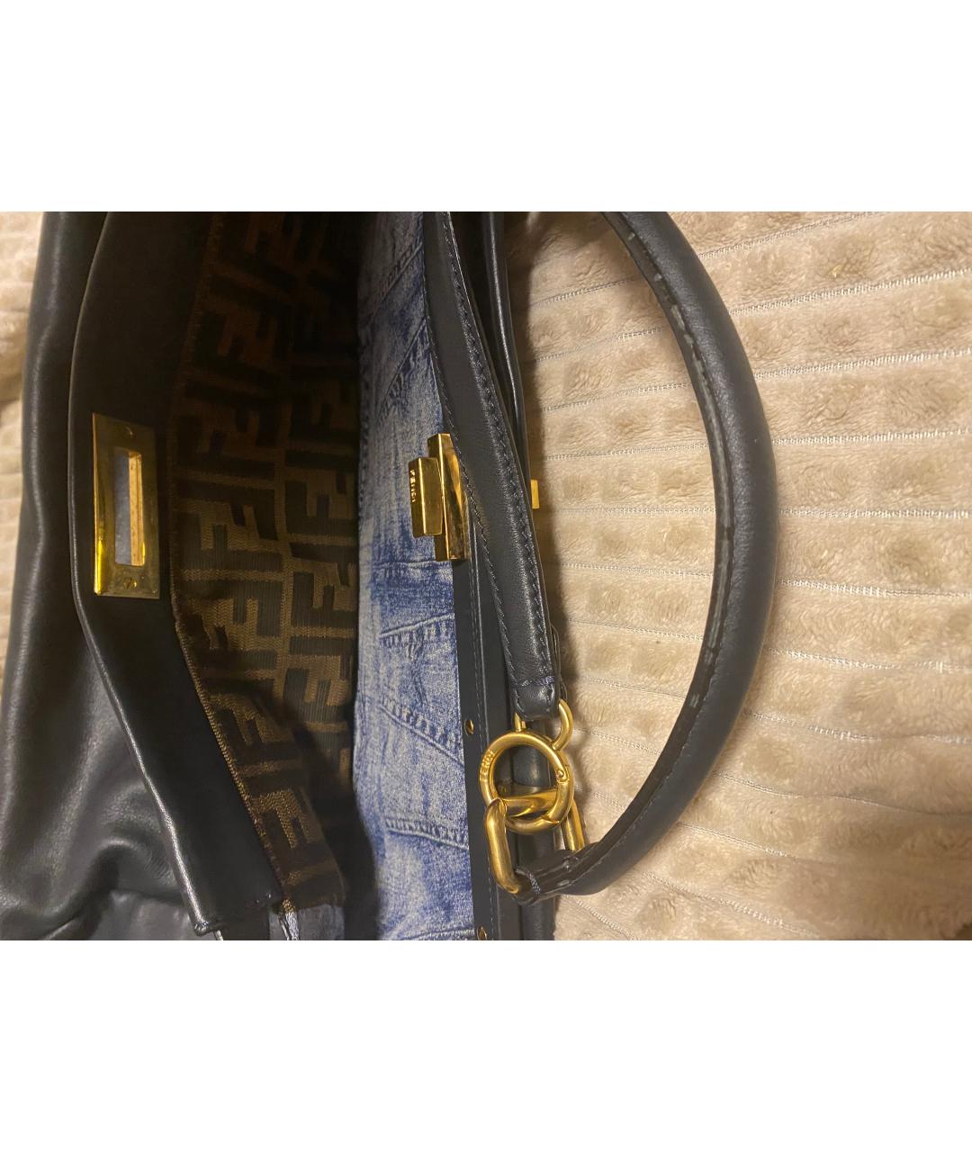 FENDI Темно-синяя кожаная сумка с короткими ручками, фото 6