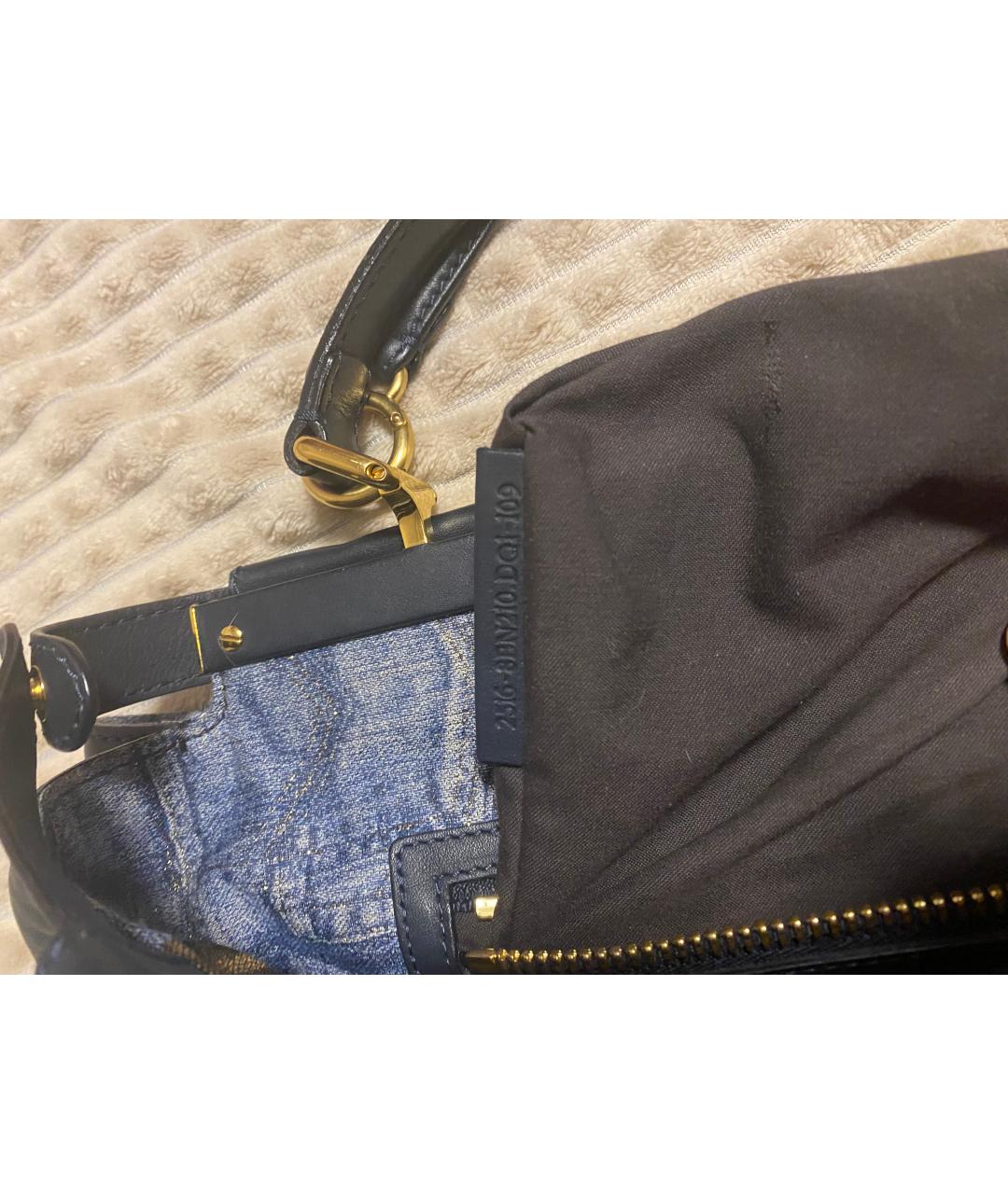 FENDI Темно-синяя кожаная сумка с короткими ручками, фото 8