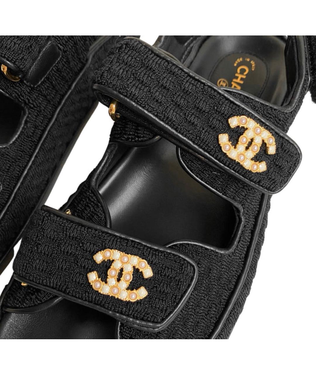 CHANEL PRE-OWNED Черные текстильные сандалии, фото 4