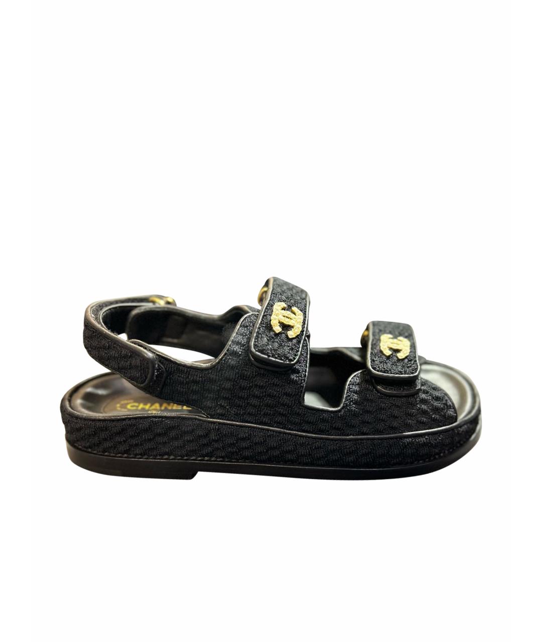 CHANEL PRE-OWNED Черные текстильные сандалии, фото 1