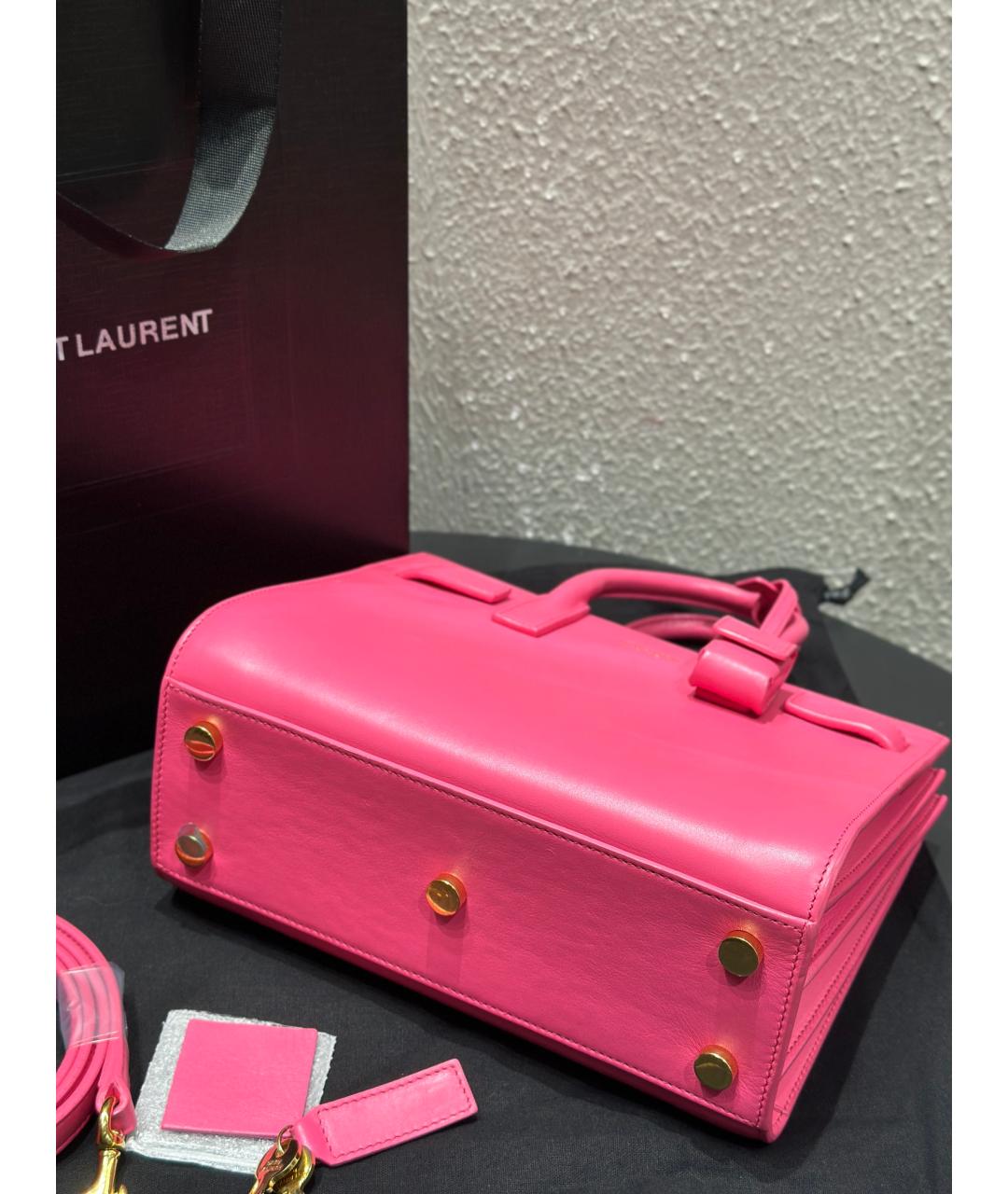 SAINT LAURENT Розовая кожаная сумка с короткими ручками, фото 6