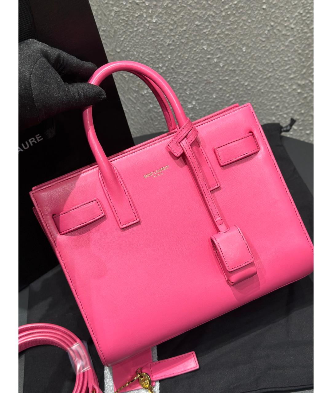 SAINT LAURENT Розовая кожаная сумка с короткими ручками, фото 2