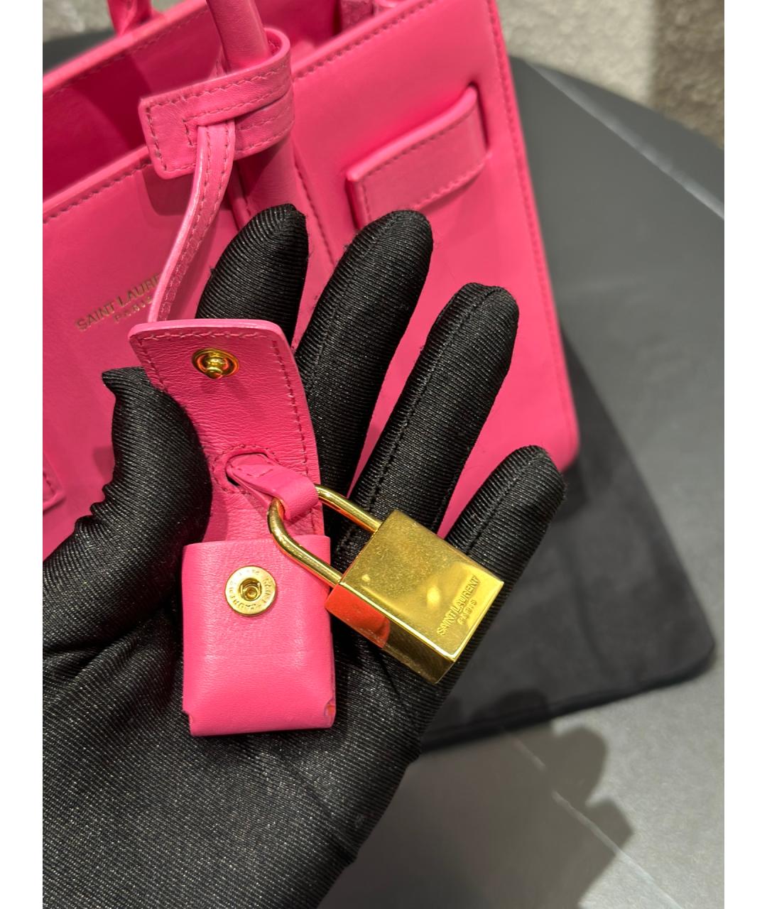 SAINT LAURENT Розовая кожаная сумка с короткими ручками, фото 5