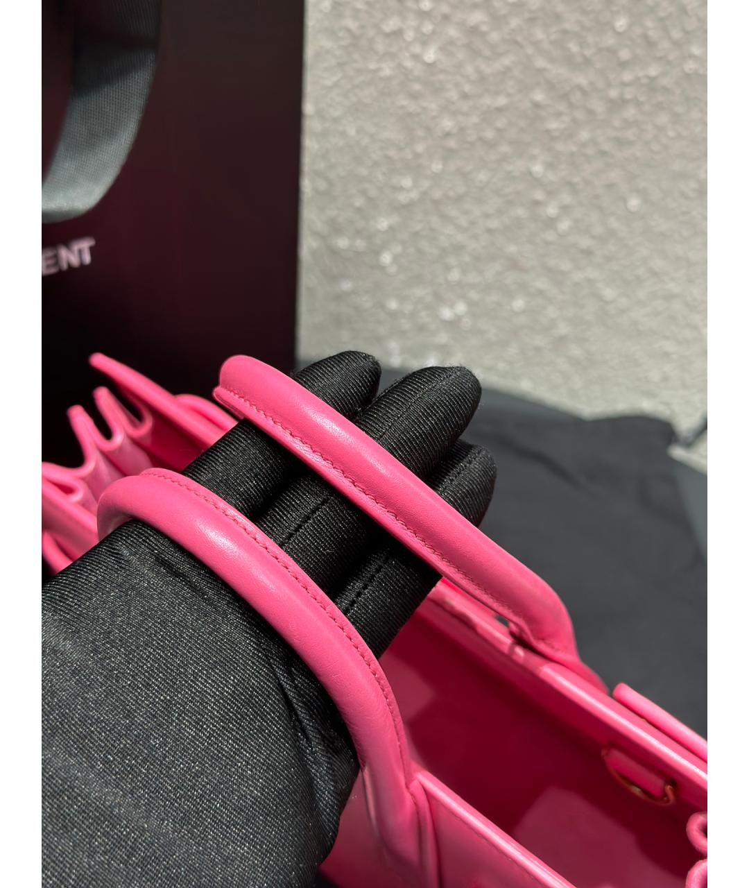 SAINT LAURENT Розовая кожаная сумка с короткими ручками, фото 7