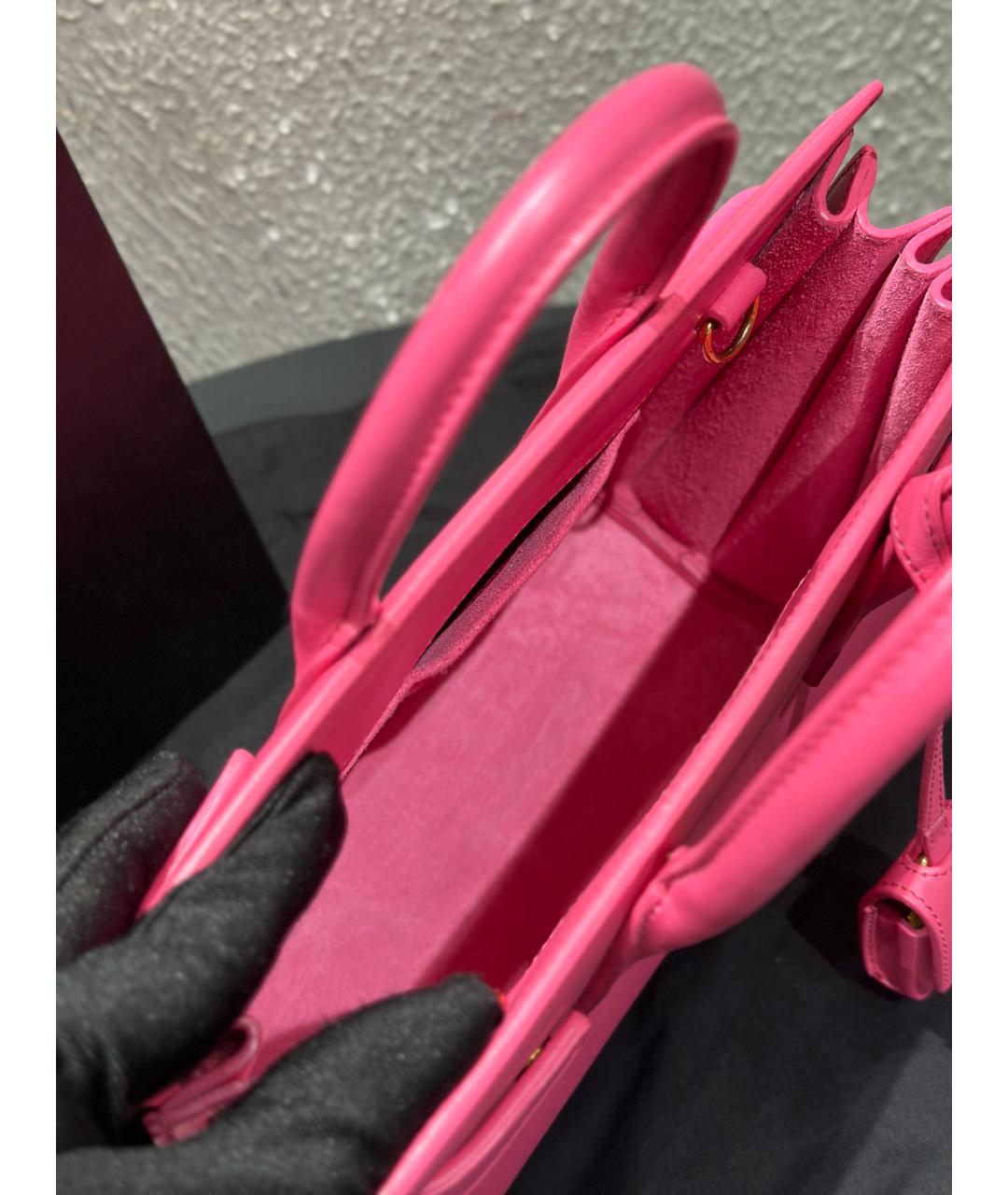 SAINT LAURENT Розовая кожаная сумка с короткими ручками, фото 8