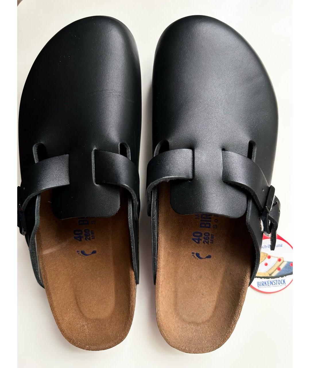 BIRKENSTOCK Черные кожаные сабо, фото 2