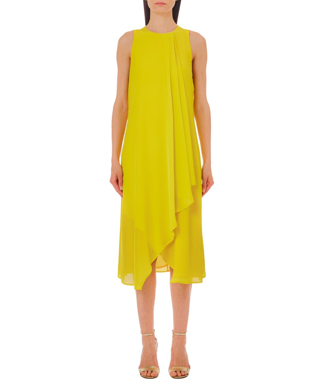 LIU JO Желтое шелковое коктейльное платье, фото 4