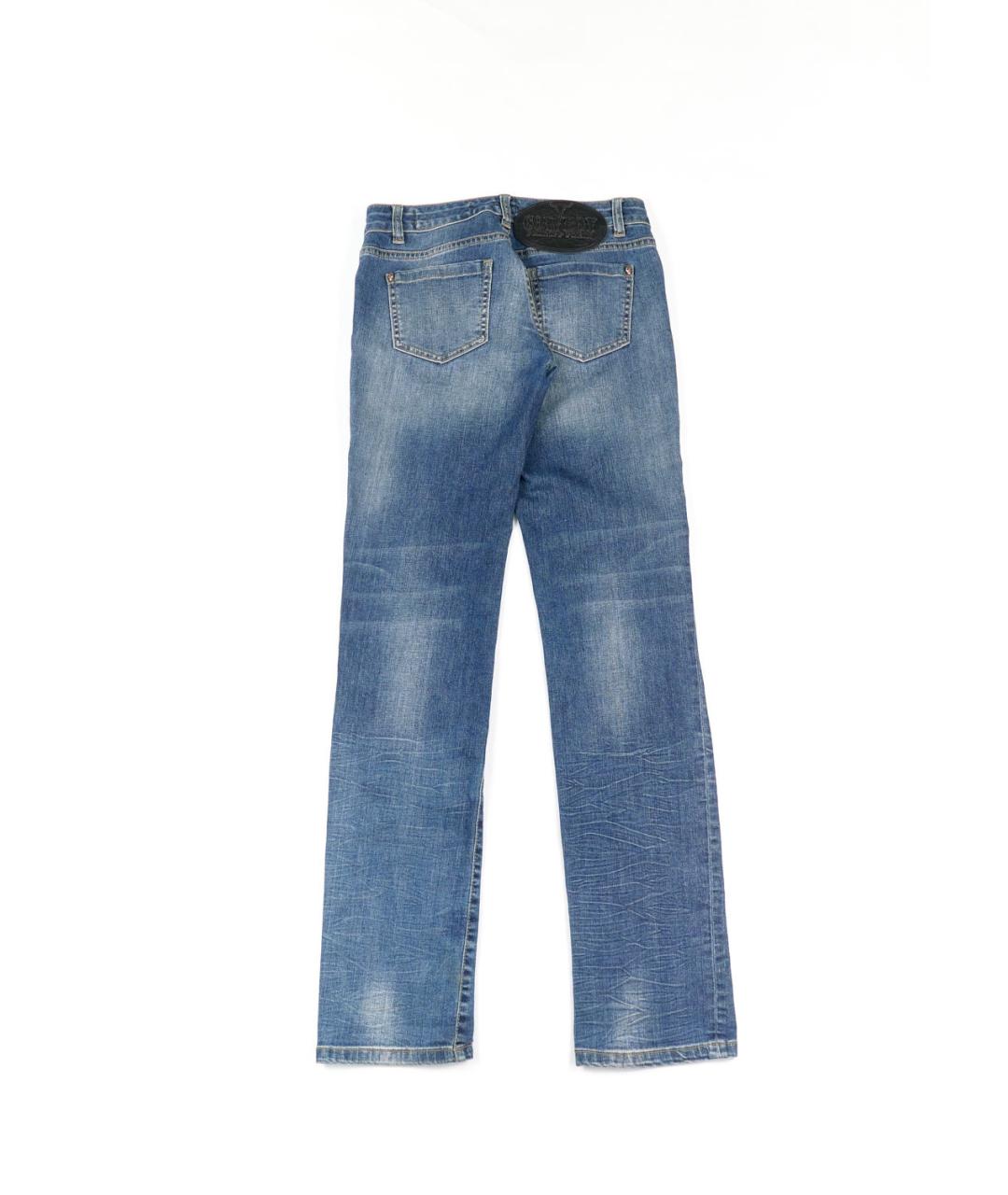 PHILIPP PLEIN Синие хлопко-эластановые прямые джинсы, фото 2