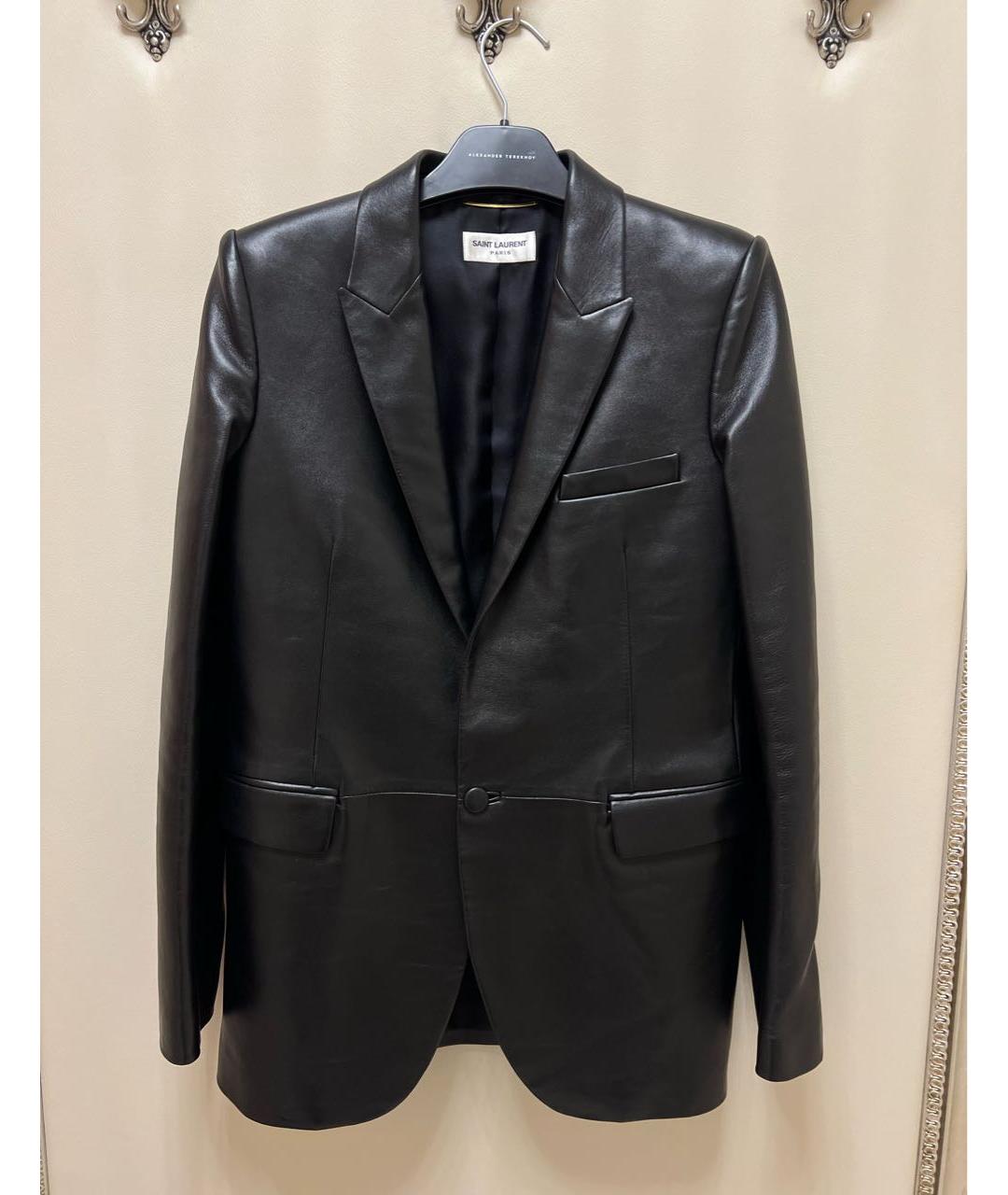 SAINT LAURENT Черный кожаный жакет/пиджак, фото 2