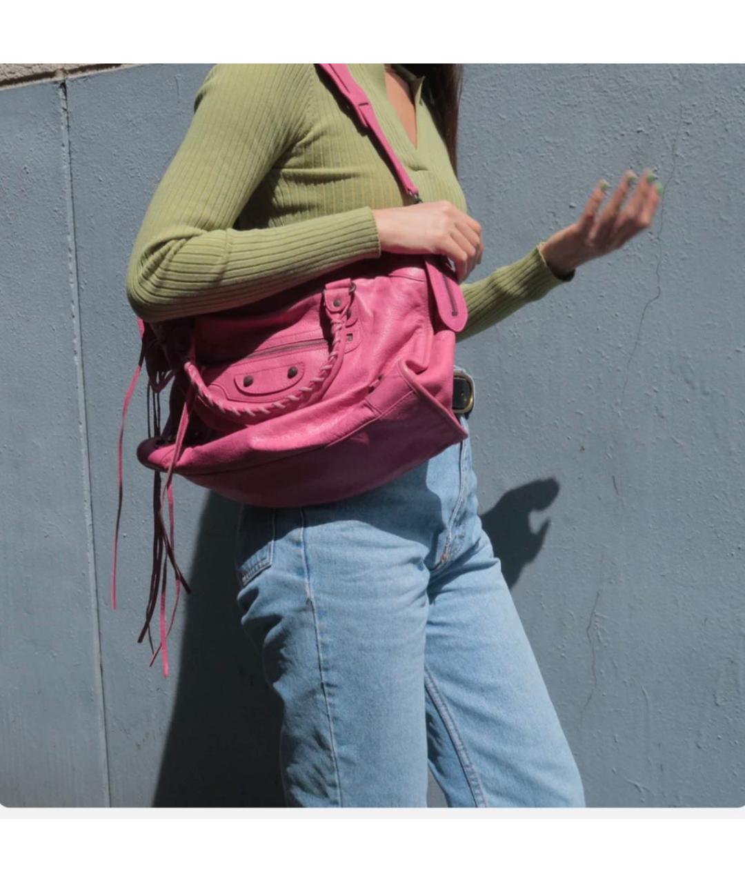 BALENCIAGA Розовая кожаная сумка с короткими ручками, фото 4