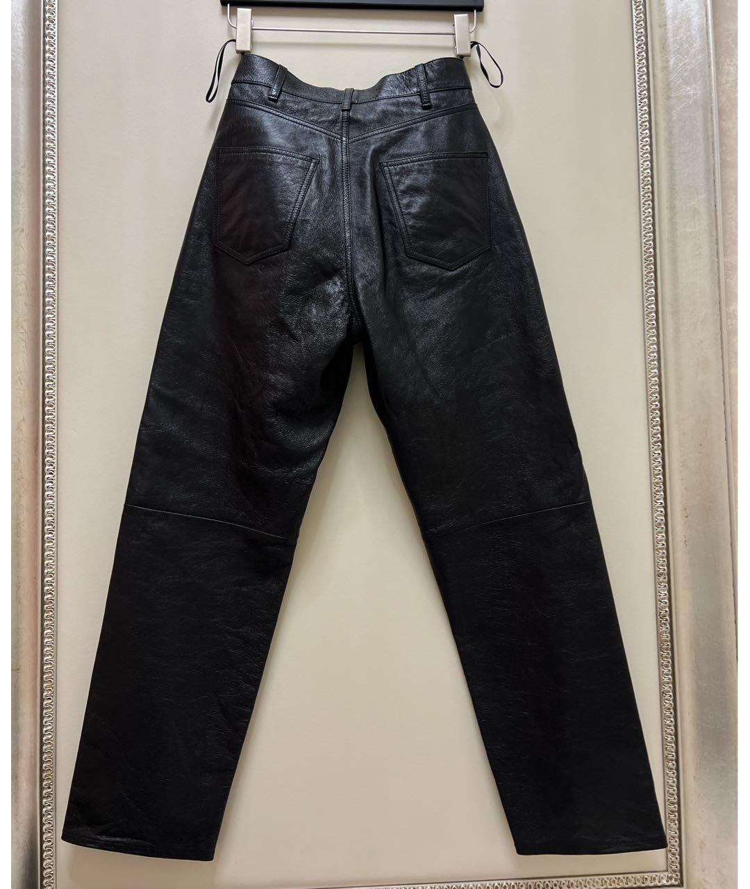 CELINE PRE-OWNED Черные кожаные прямые брюки, фото 3