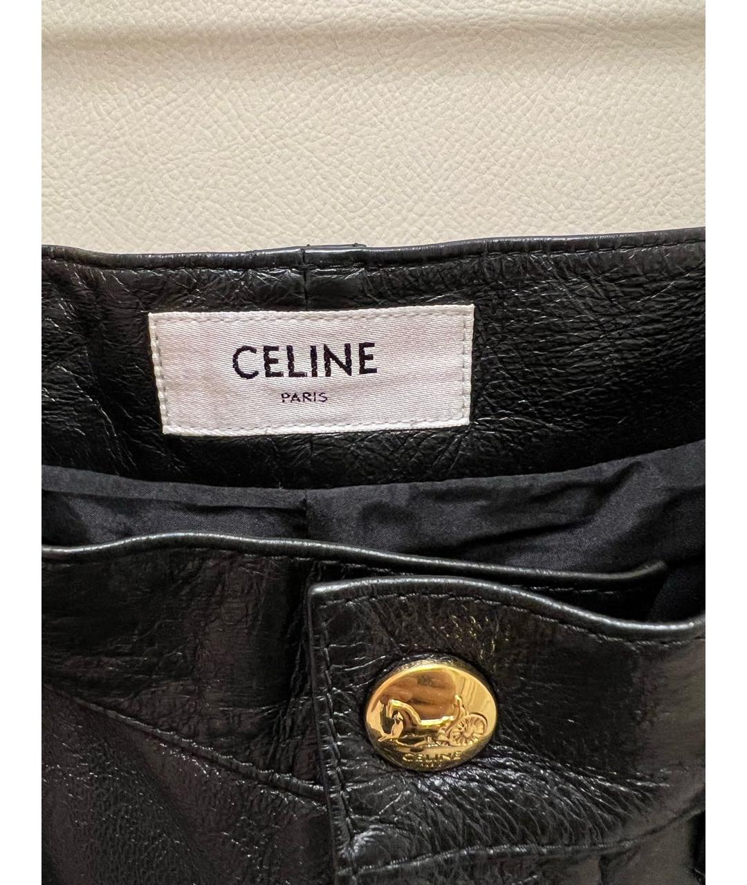 CELINE PRE-OWNED Черные кожаные прямые брюки, фото 4
