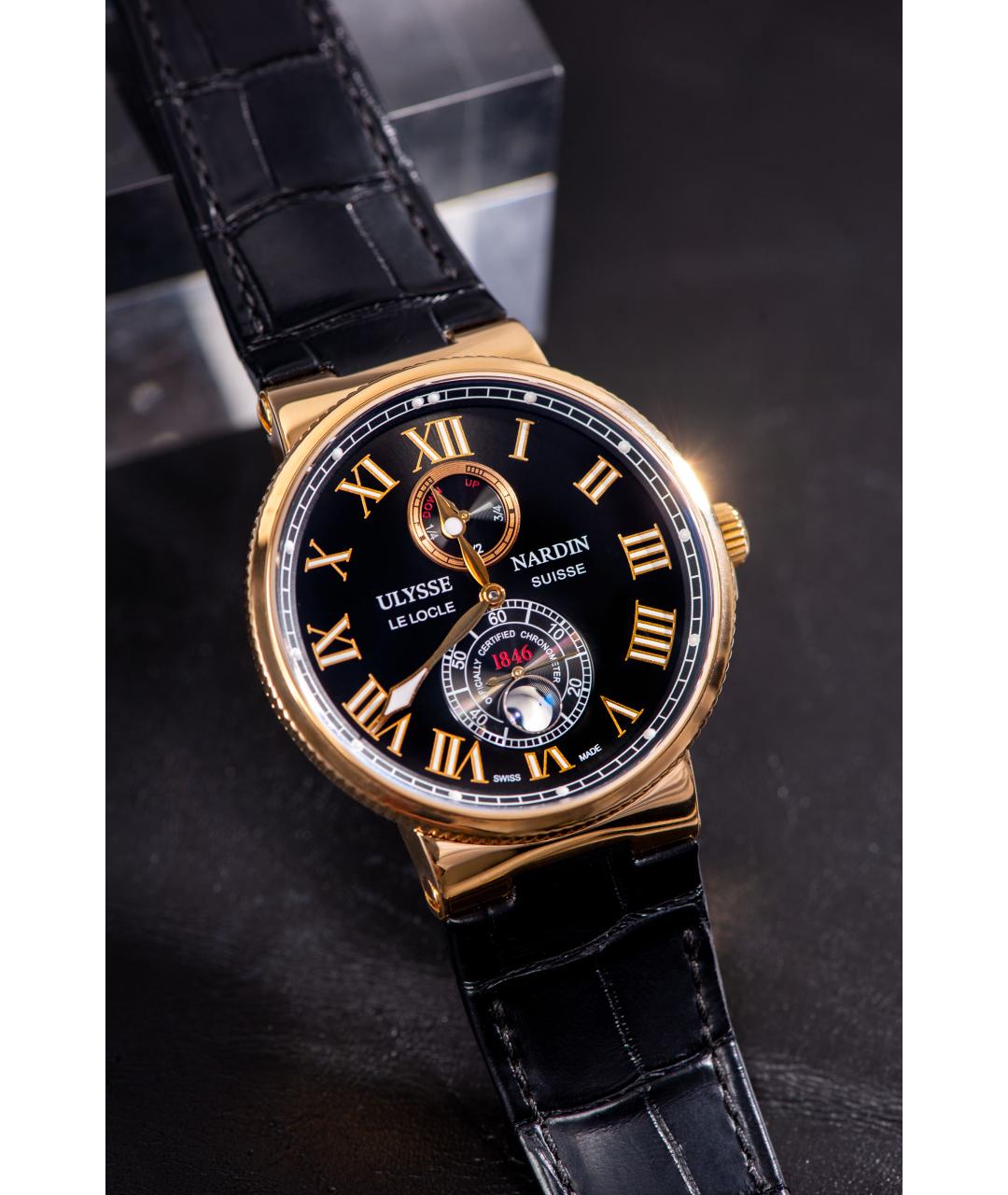 Ulysse Nardin Черные часы из розового золота, фото 3