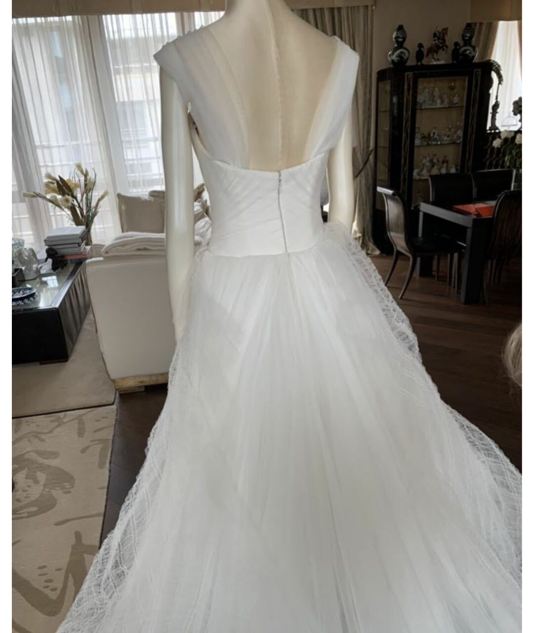 VERA WANG Белое креповое свадебное платье, фото 3
