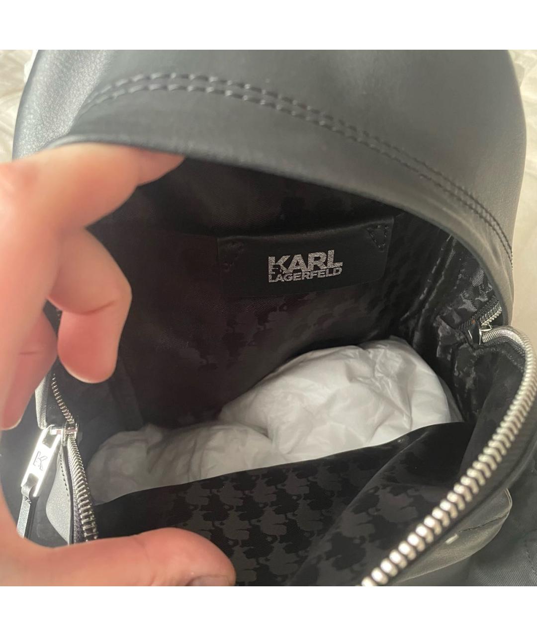 KARL LAGERFELD Черный кожаный рюкзак, фото 4