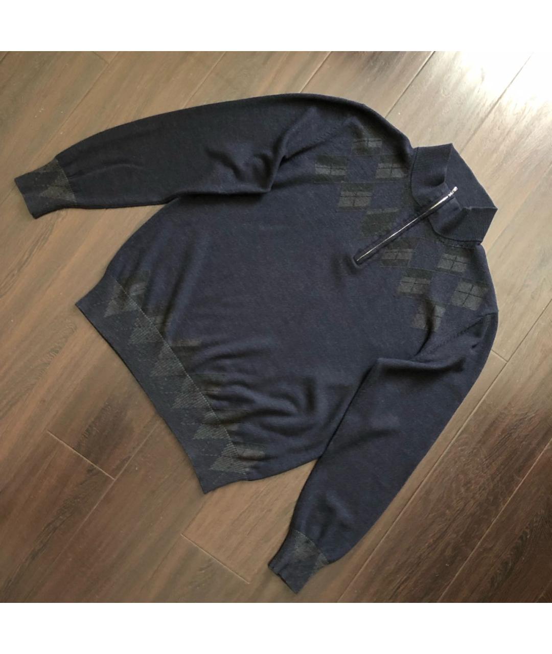 CORTIGIANI Темно-синий шерстяной джемпер / свитер, фото 5
