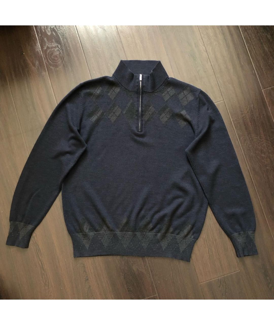 CORTIGIANI Темно-синий шерстяной джемпер / свитер, фото 8