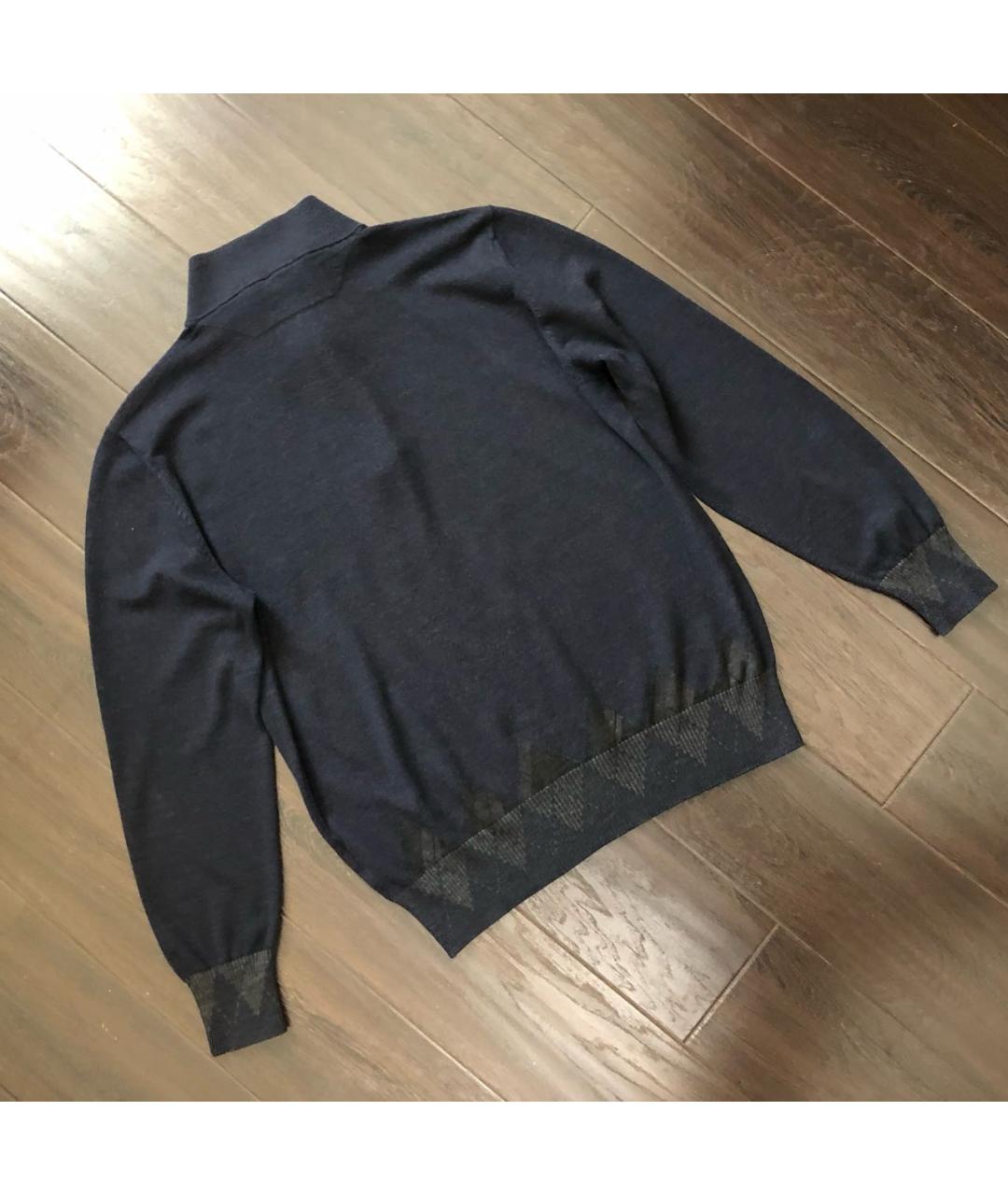 CORTIGIANI Темно-синий шерстяной джемпер / свитер, фото 2
