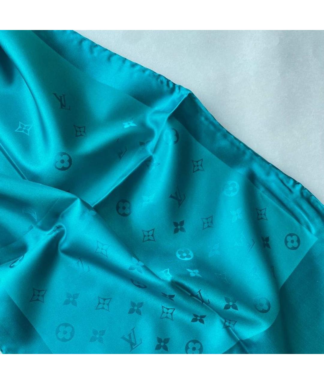 LOUIS VUITTON PRE-OWNED Бирюзовый шелковый платок, фото 3