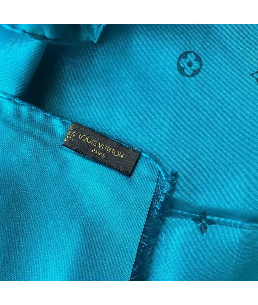 LOUIS VUITTON PRE-OWNED Бирюзовый шелковый платок, фото 4