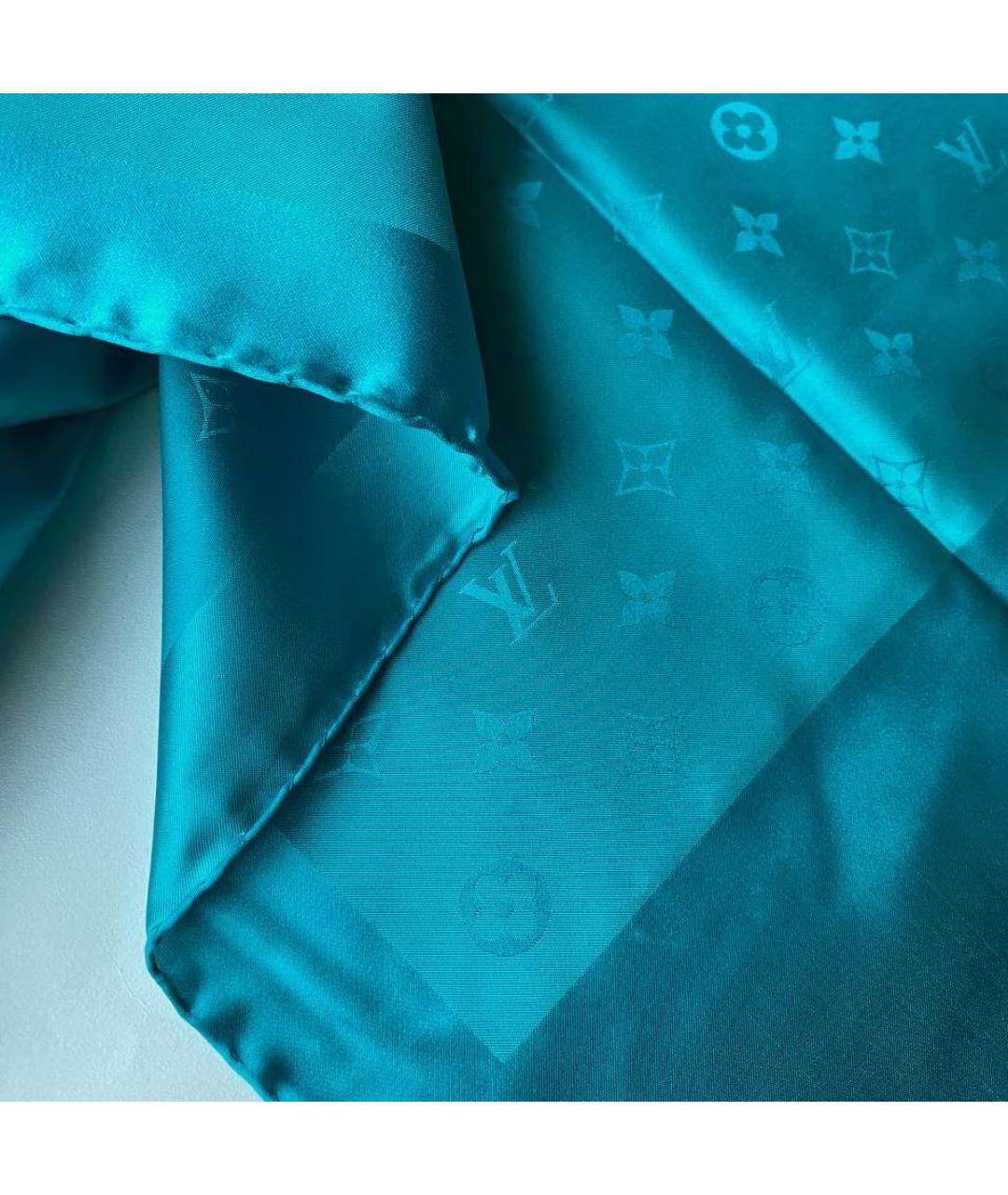 LOUIS VUITTON PRE-OWNED Бирюзовый шелковый платок, фото 2