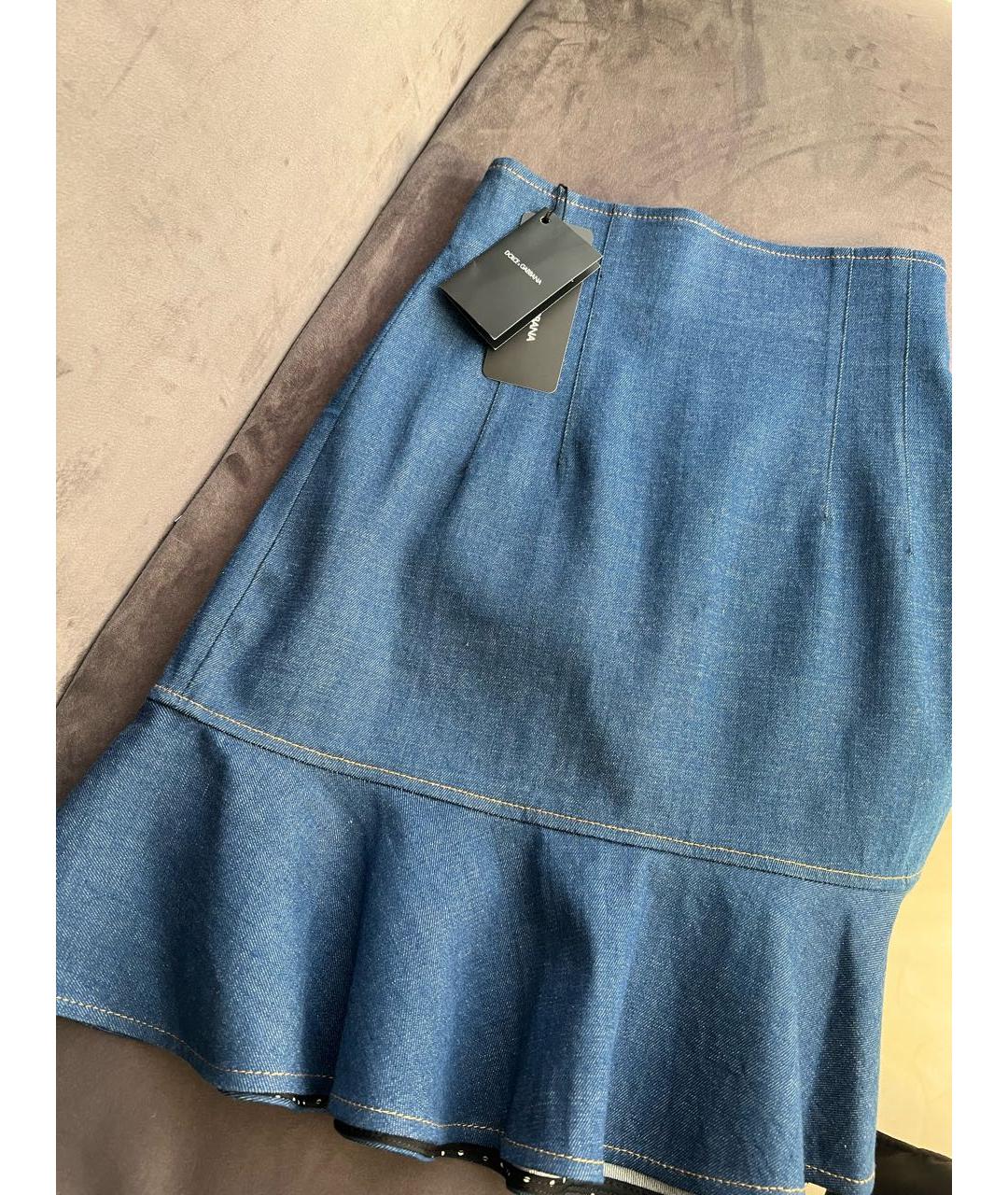 DOLCE&GABBANA Темно-синяя деним юбка мини, фото 6