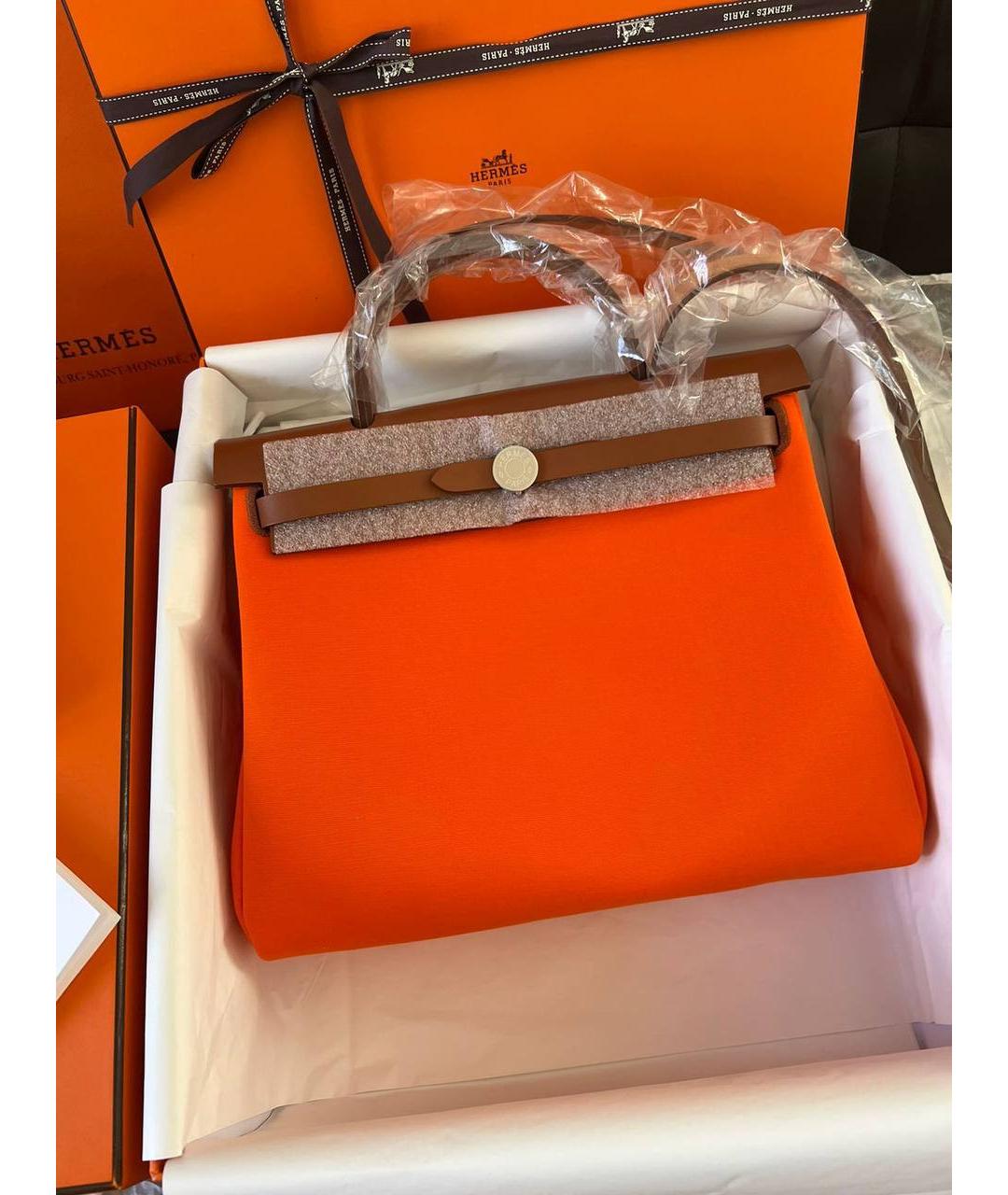 HERMES PRE-OWNED Оранжевая тканевая сумка через плечо, фото 3
