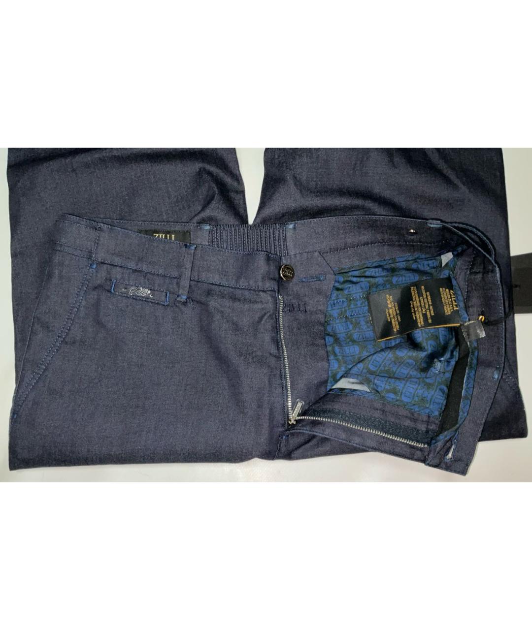ZILLI Синие хлопко-эластановые классические брюки, фото 4