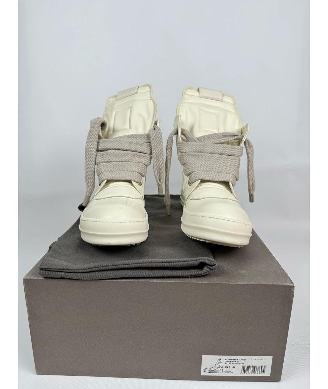 RICK OWENS Белые кожаные высокие кроссовки / кеды, фото 2