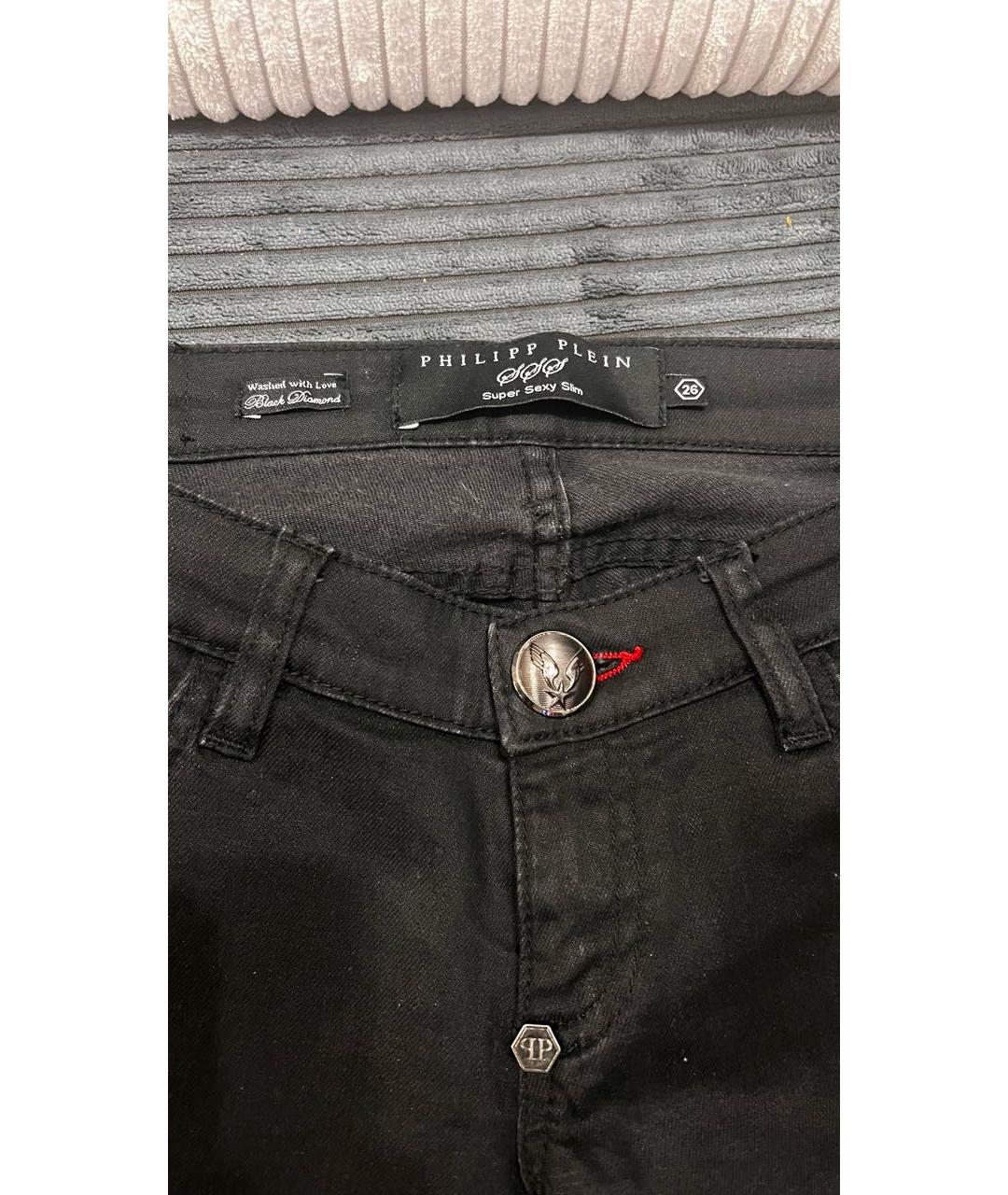 PHILIPP PLEIN Черные хлопко-эластановые джинсы слим, фото 3