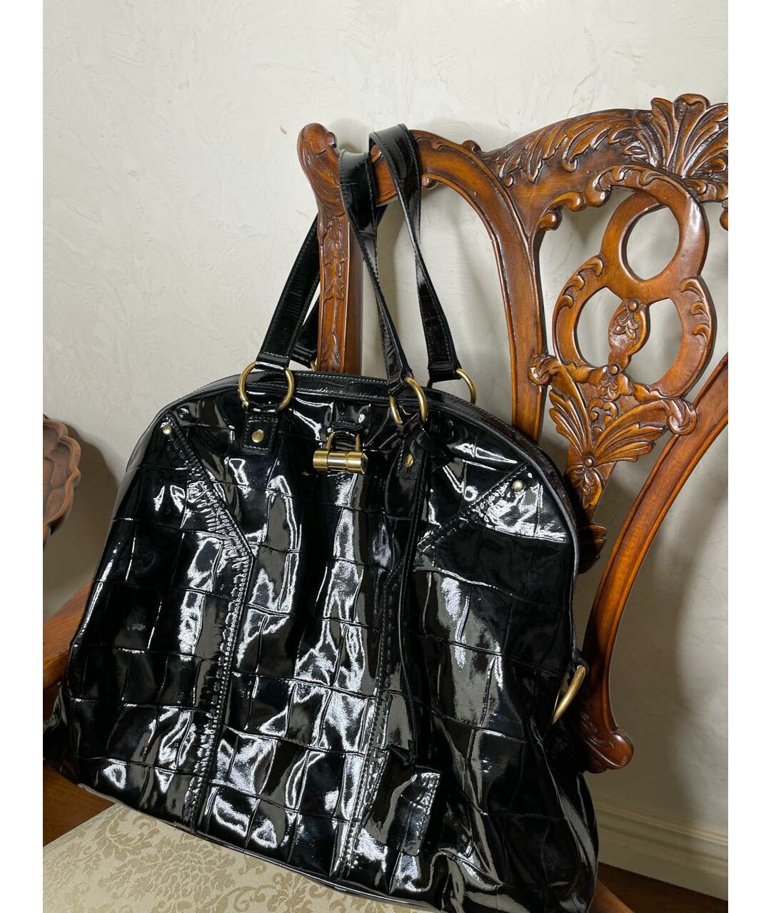 YVES SAINT LAURENT VINTAGE Черная кожаная сумка тоут, фото 7