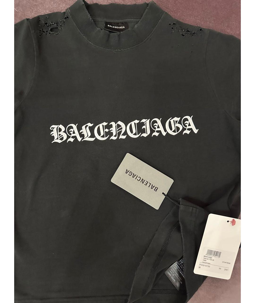 BALENCIAGA Черная хлопковая футболка, фото 3