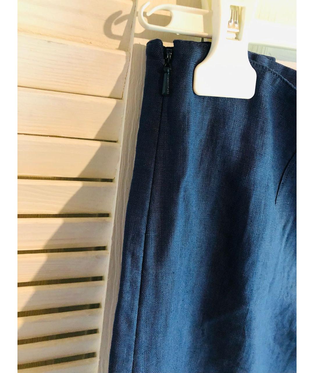 RALPH LAUREN Темно-синяя льняная юбка мини, фото 5