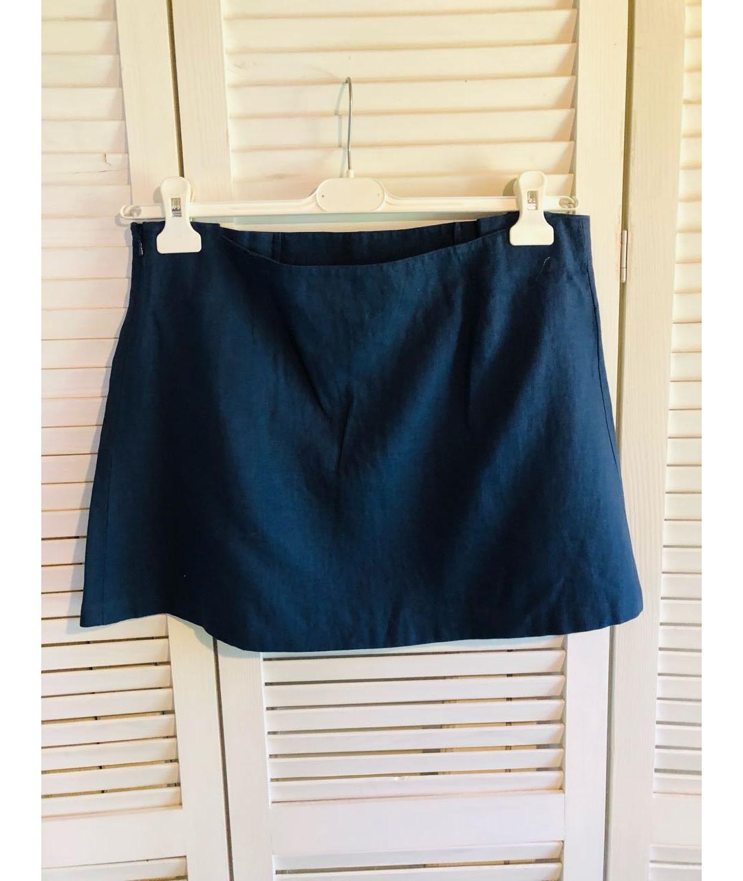RALPH LAUREN Темно-синяя льняная юбка мини, фото 2