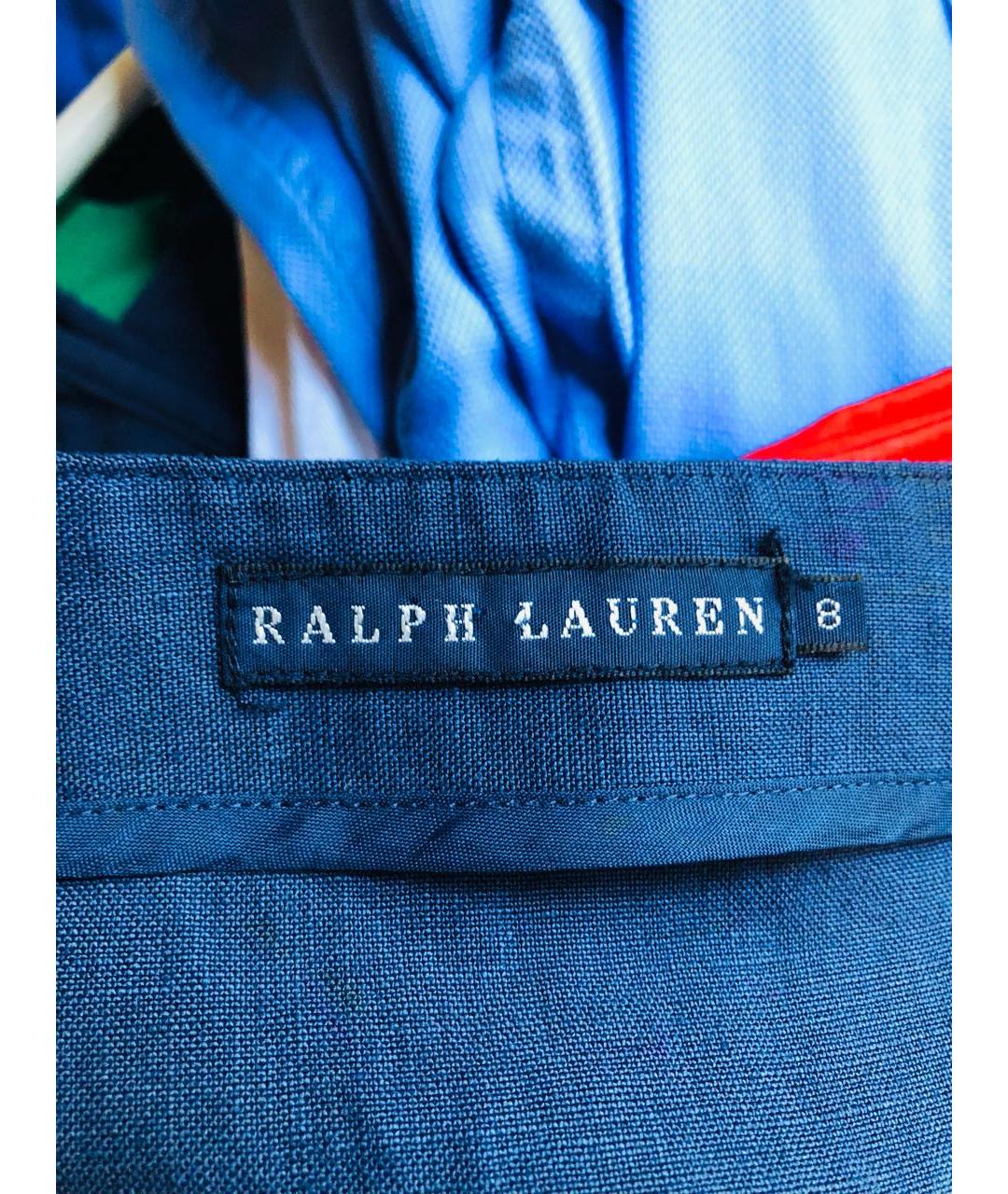 RALPH LAUREN Темно-синяя льняная юбка мини, фото 3