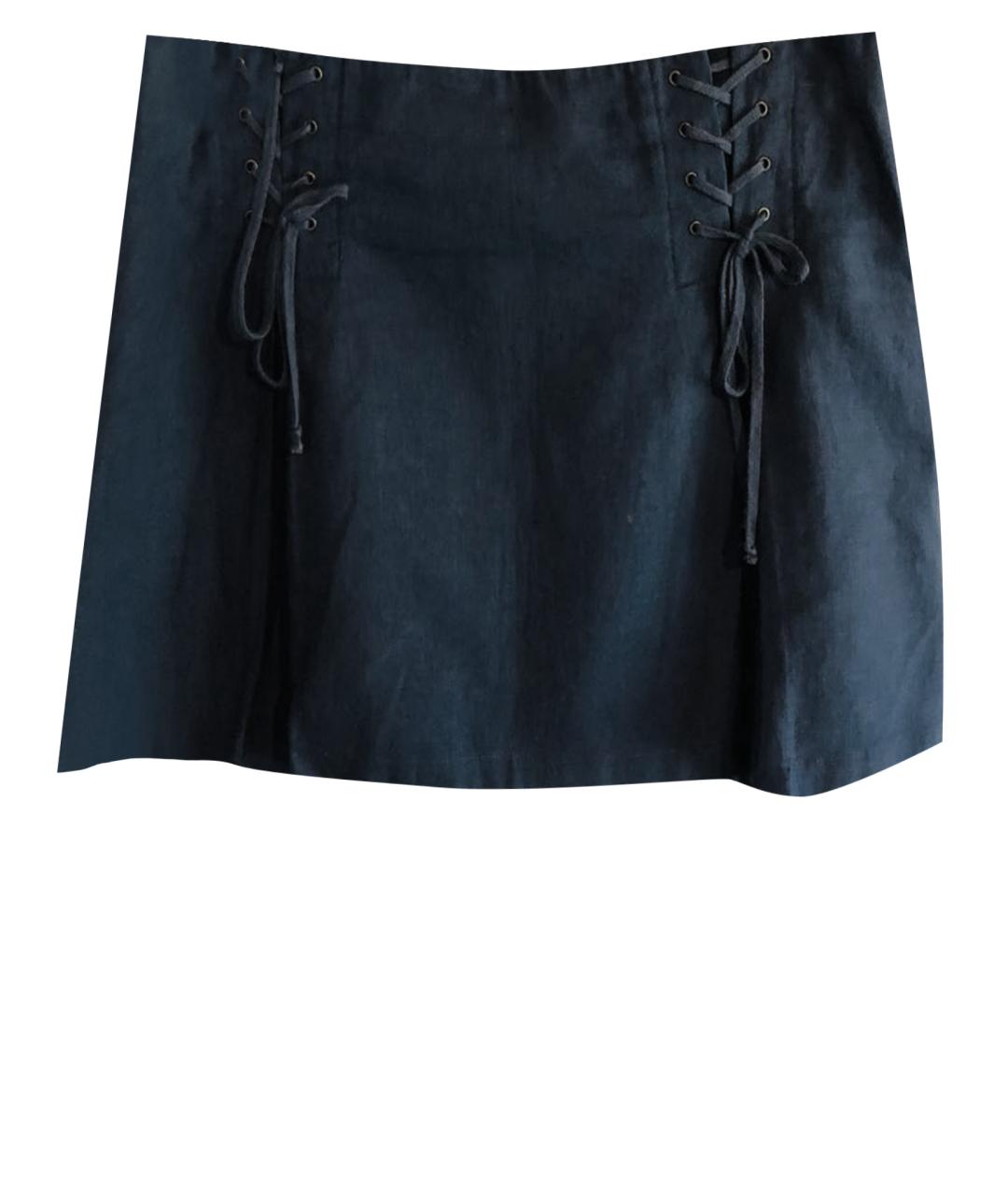 RALPH LAUREN Темно-синяя льняная юбка мини, фото 1