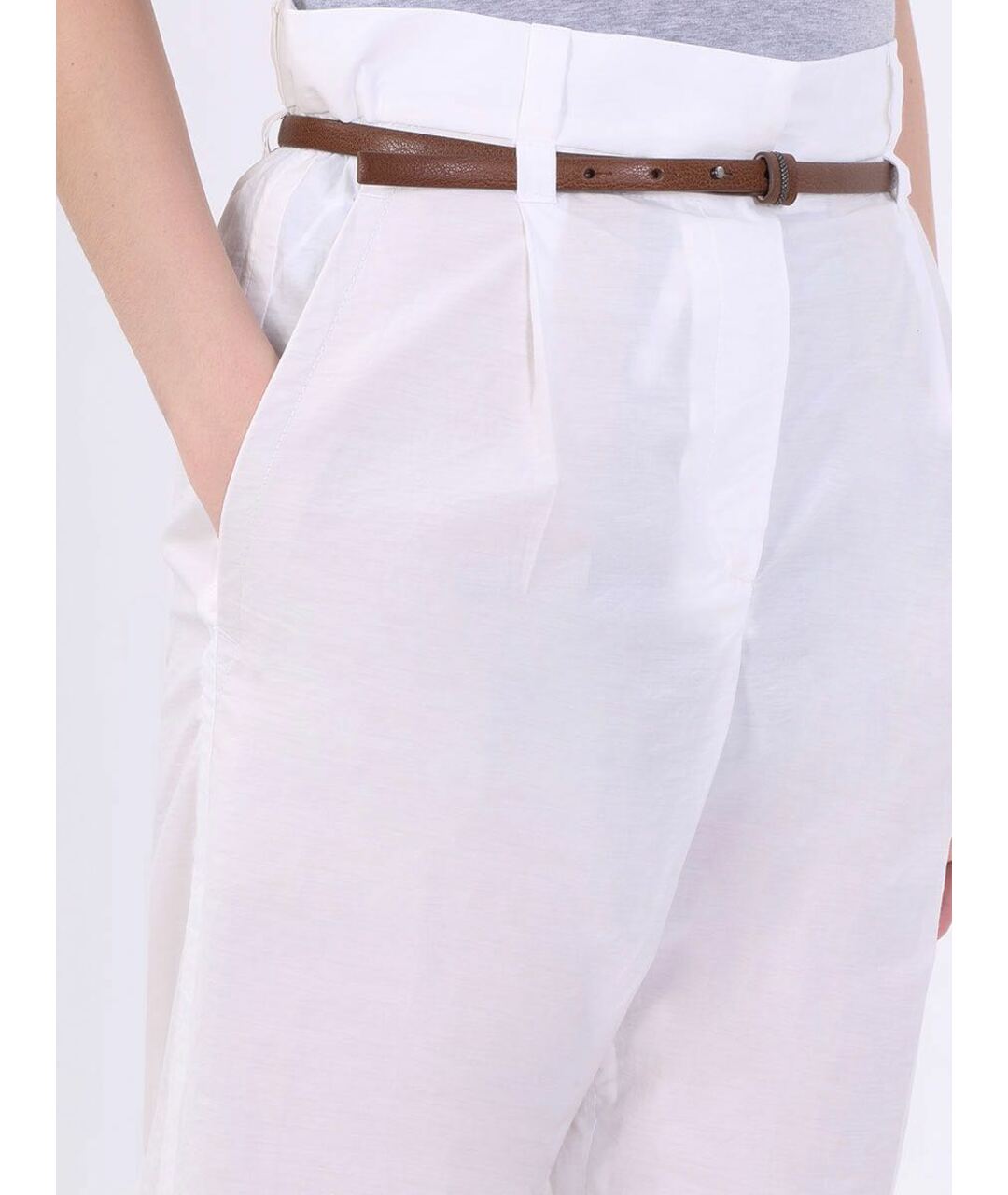 BRUNELLO CUCINELLI Белые хлопко-эластановые прямые брюки, фото 5