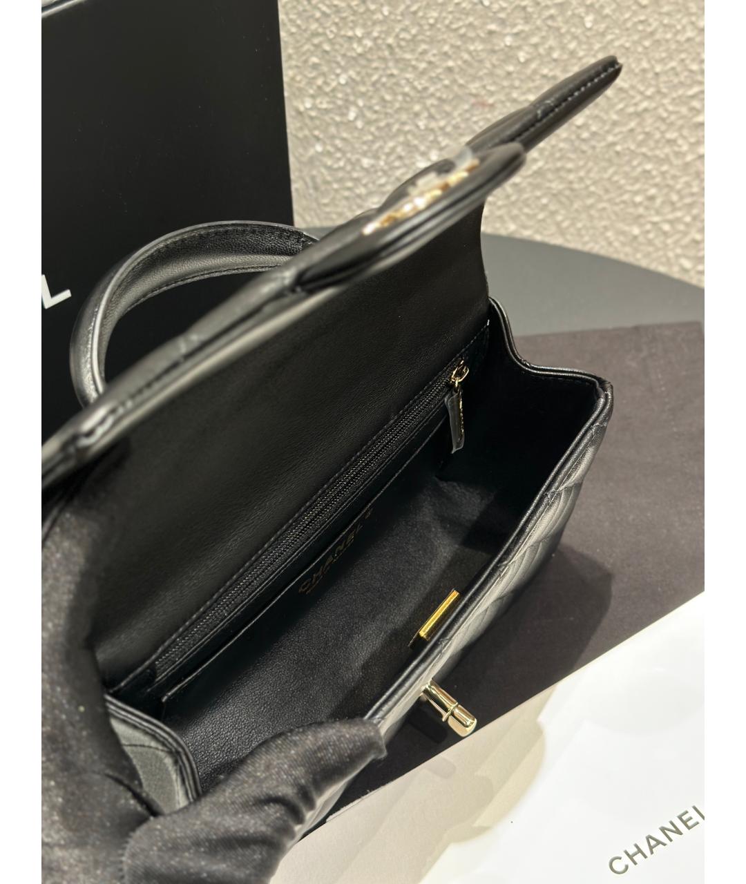 CHANEL PRE-OWNED Черная кожаная сумка с короткими ручками, фото 9