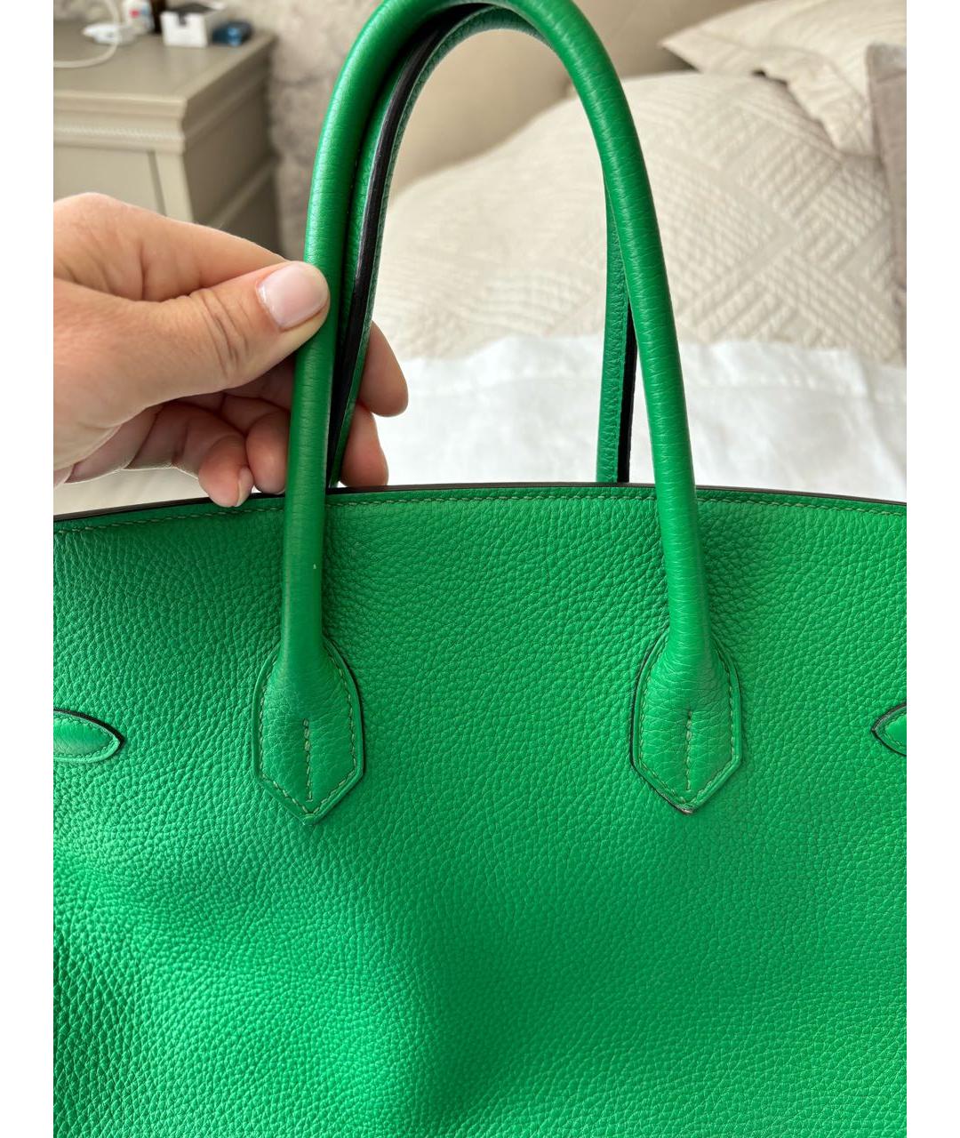 HERMES PRE-OWNED Зеленая кожаная сумка с короткими ручками, фото 6