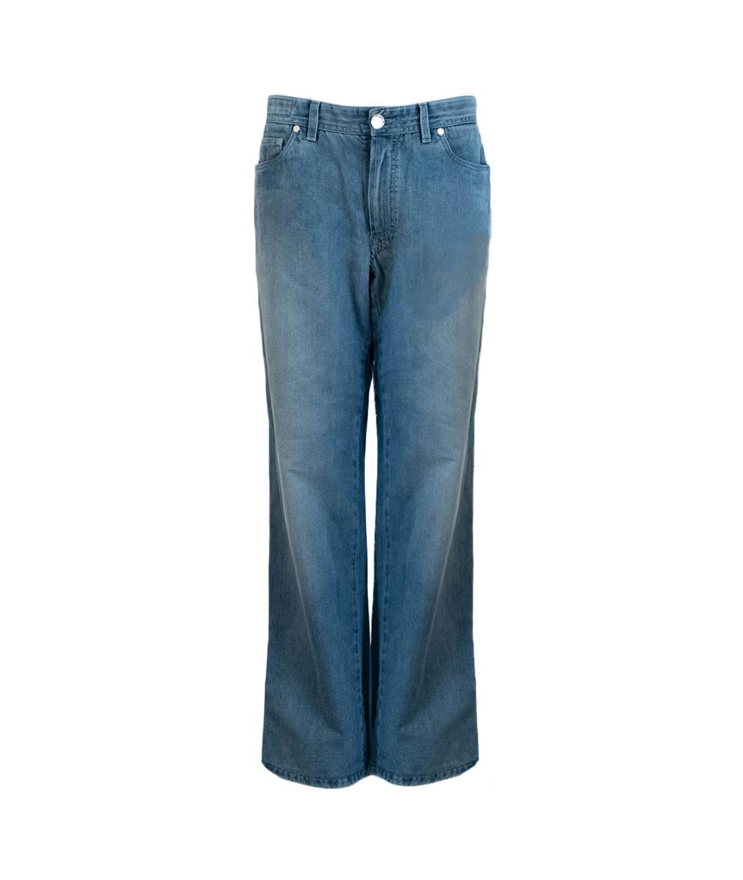 BRIONI Голубые хлопковые прямые джинсы, фото 1