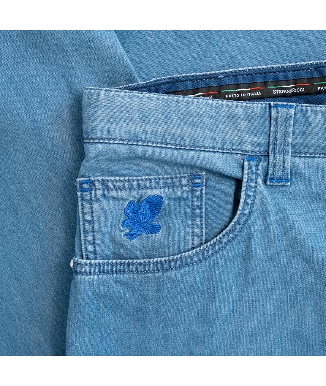 STEFANO RICCI Голубые хлопко-лиоцелловые прямые джинсы, фото 5